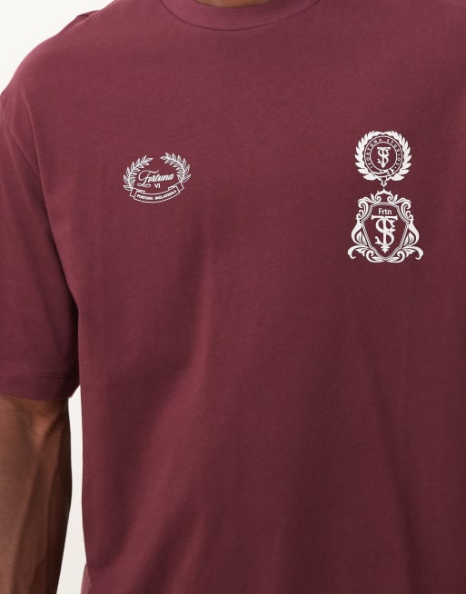 ASOS DESIGN - T-shirt comoda bordeaux con stampe, 5 di 5