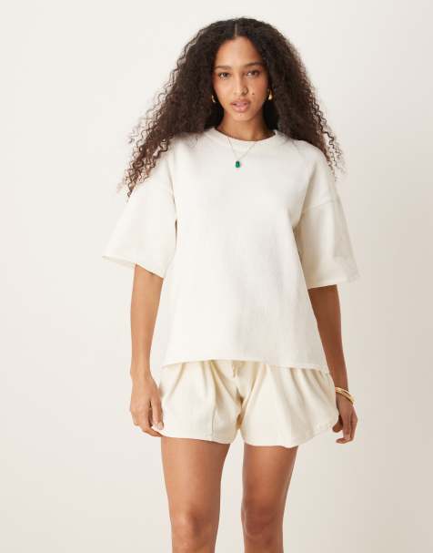 ASOS DESIGN - T-shirt comoda color crema in maglia fiammata - view 1