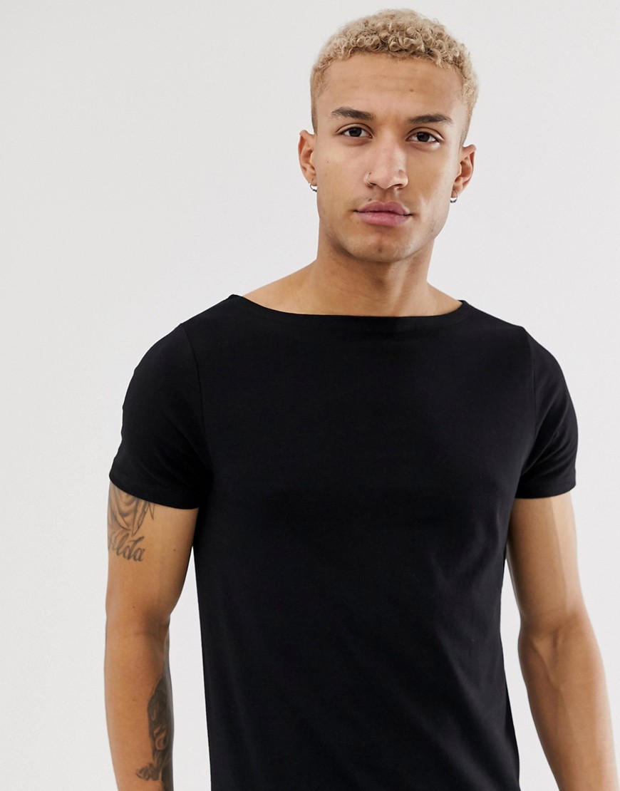ASOS DESIGN - T-shirt comoda con scollo a barchetta nera-Nero