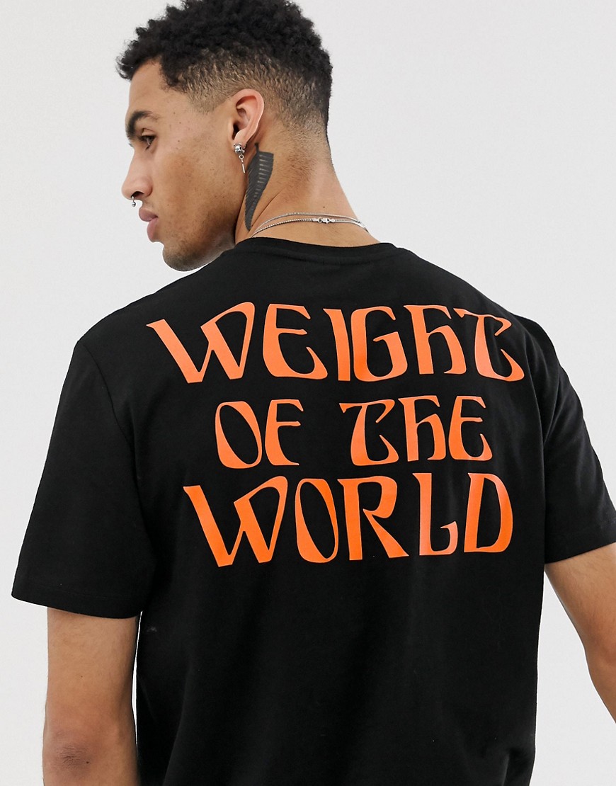 ASOS DESIGN - T-shirt comoda con scritta Weight of the World sul retro-Nero