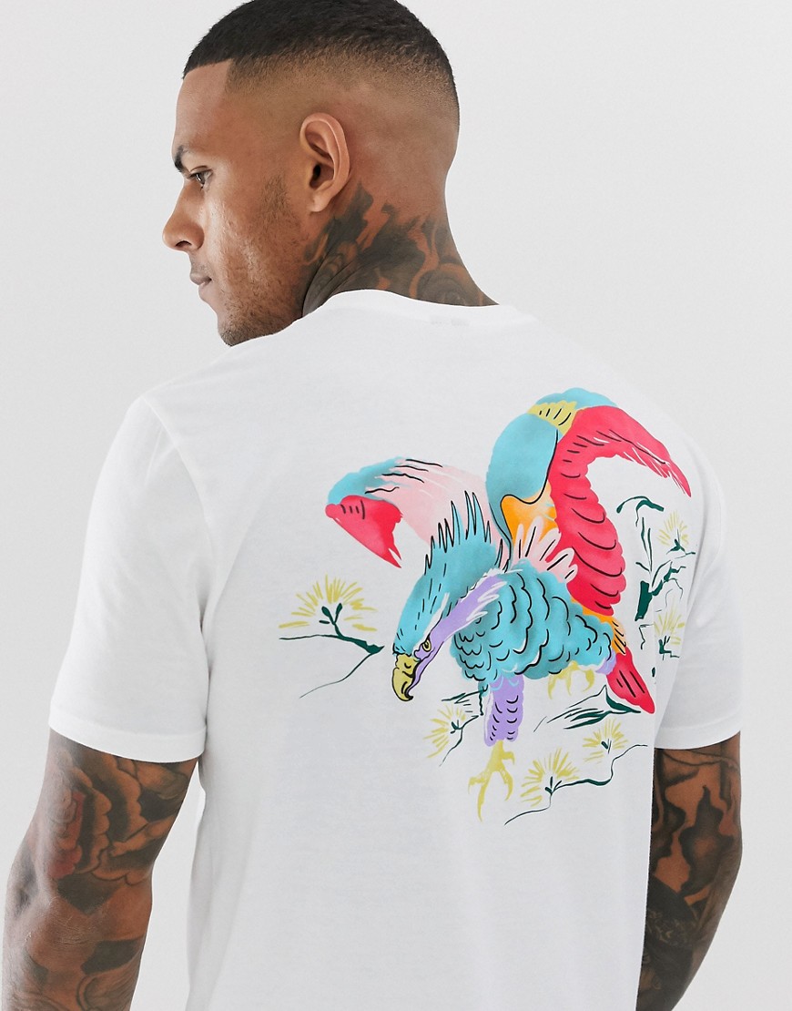 ASOS DESIGN - T-shirt comoda con stampa con aquila colorata sul retro-Bianco