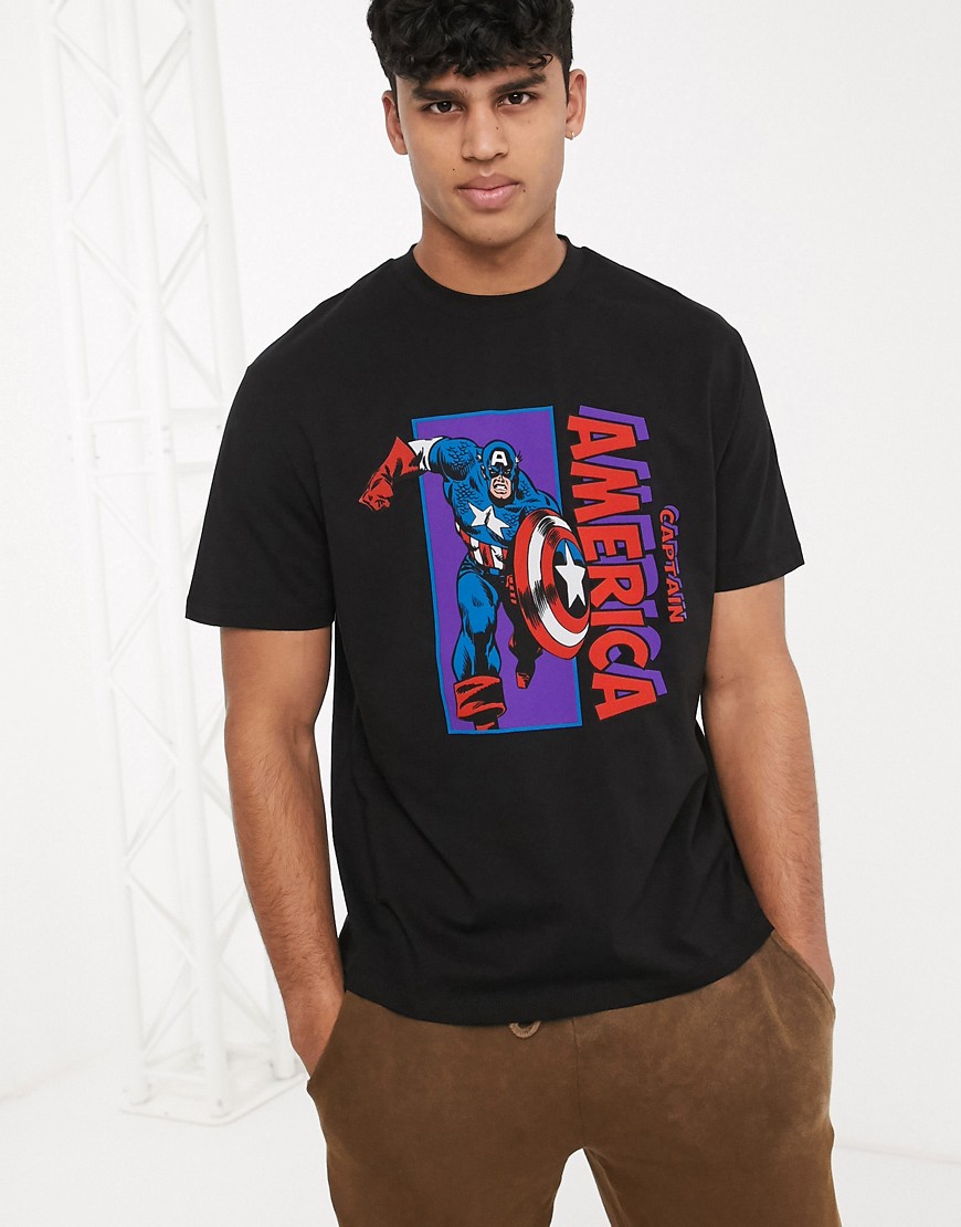 ASOS DESIGN - T-shirt comoda con stampa di Captain America della Marvel sul davanti-Nero