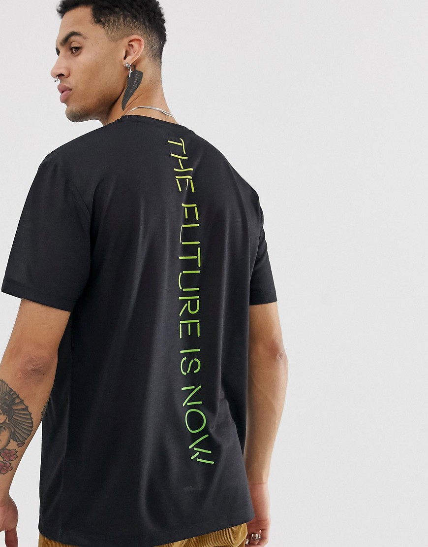 ASOS DESIGN - T-shirt comoda con stampa fluo sul retro-Nero