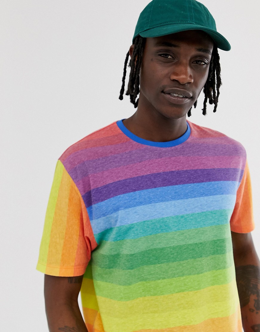 ASOS DESIGN - T-shirt comoda effetto lino a righe arcobaleno-Multicolore