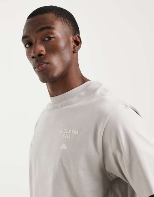 ASOS DESIGN - T-shirt comoda grigia con stampa di sole sul retro, 4 di 5
