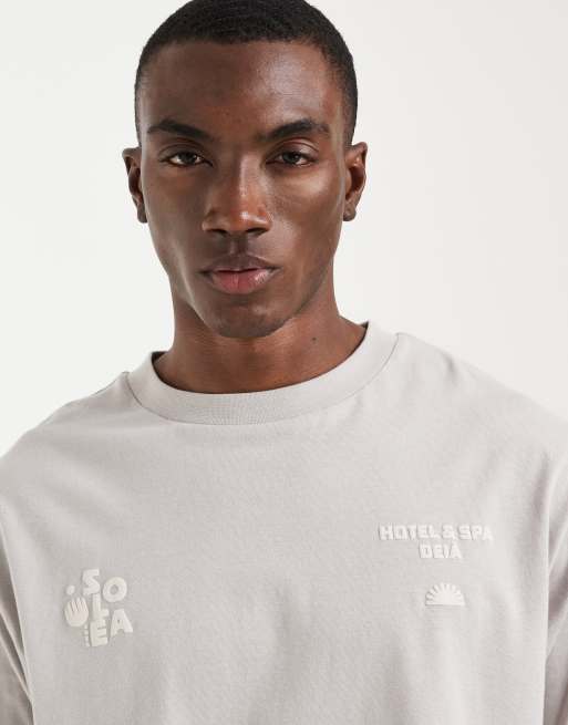 ASOS DESIGN - T-shirt comoda grigia con stampa di sole sul retro, 5 di 5