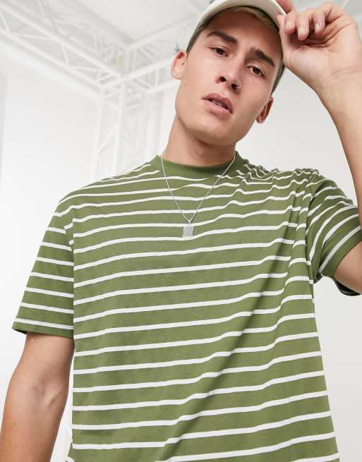 ASOS DESIGN - T-shirt comoda in cotone a righe - MGREEN