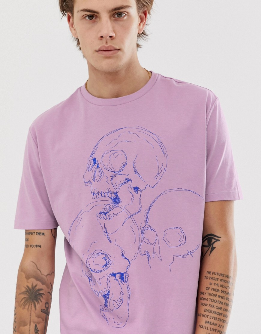 ASOS DESIGN - T-shirt comoda in cotone biologico con teschio disegnato-Viola