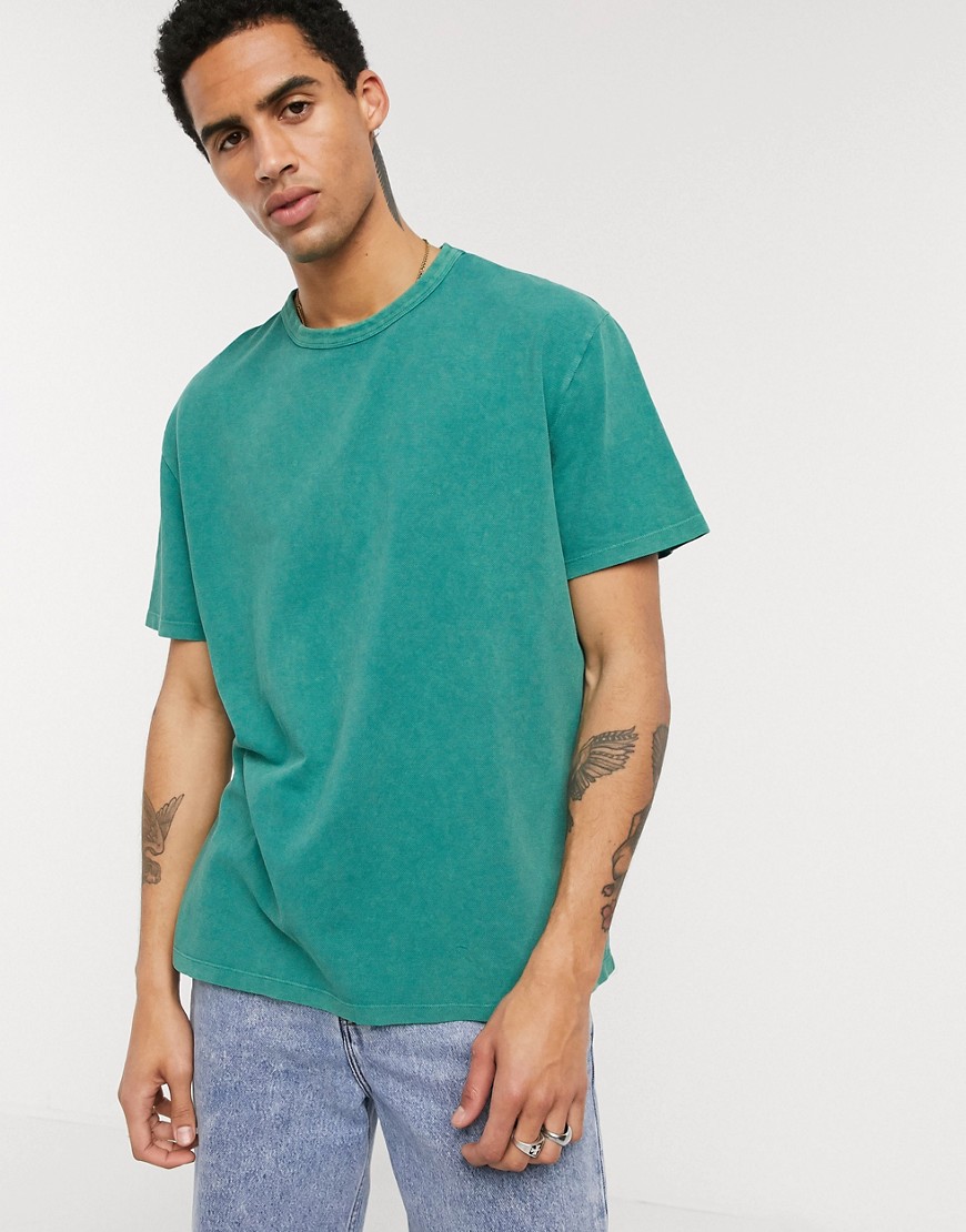 ASOS DESIGN - T-shirt comoda in piqué verde-azzurro lavaggio acido