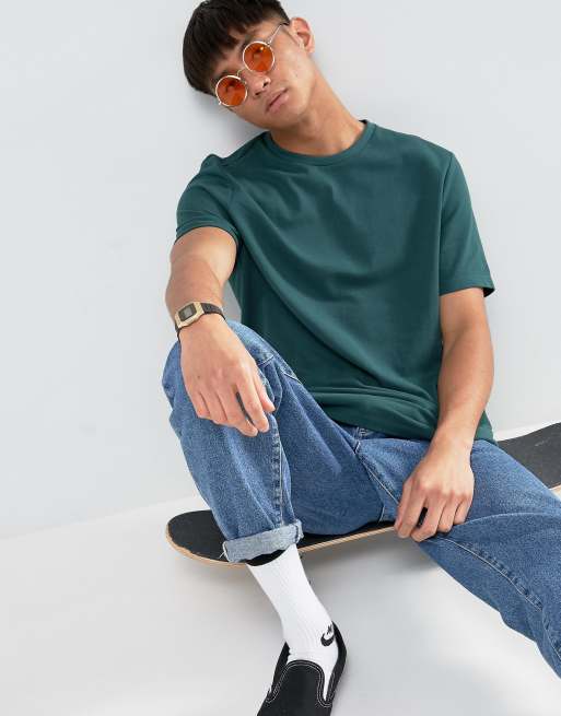 ASOS DESIGN - T-shirt comoda in piqué verde 