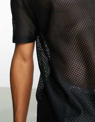 T-shirt comoda in rete nera-Nero - ASOS DESIGN T-shirt donna  - immagine3