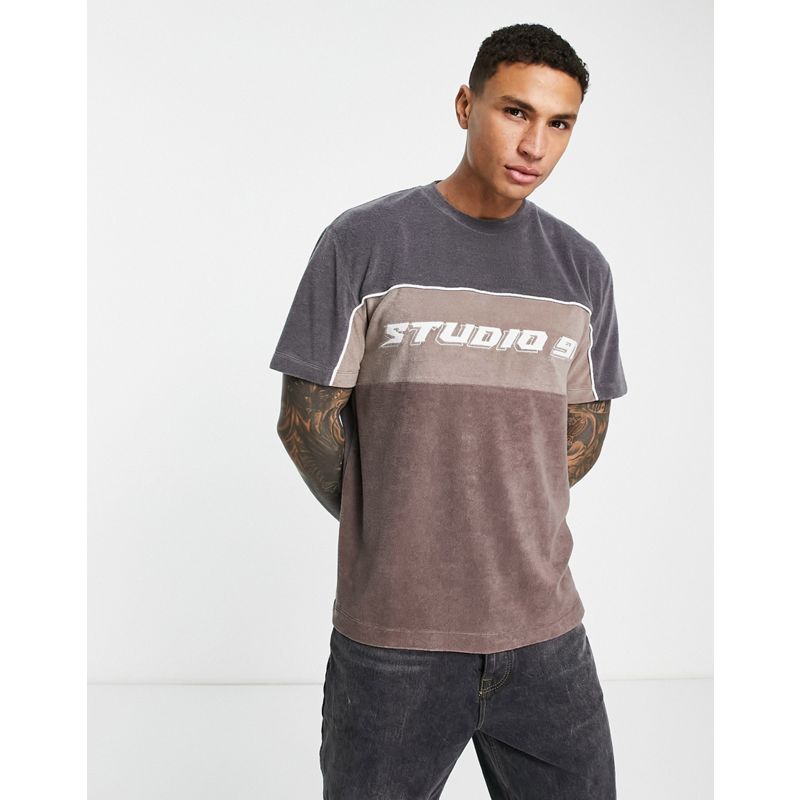 HNgGl Uomo DESIGN - T-shirt comoda in spugna color block grigio con stampa college