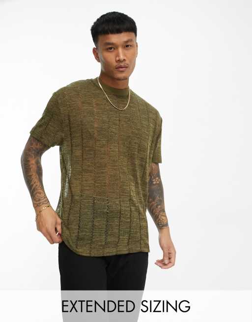 ASOS DESIGN - T-shirt comoda in tessuto trasparente color kaki