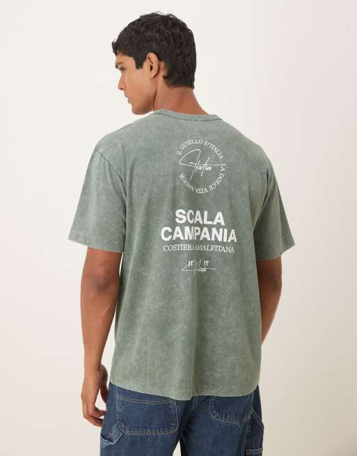 ASOS DESIGN - T-shirt comoda kaki slavato con scritta
