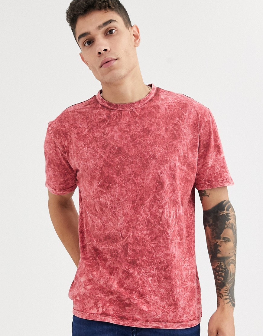 ASOS DESIGN - T-shirt comoda lavaggio acido rossa-Rosso