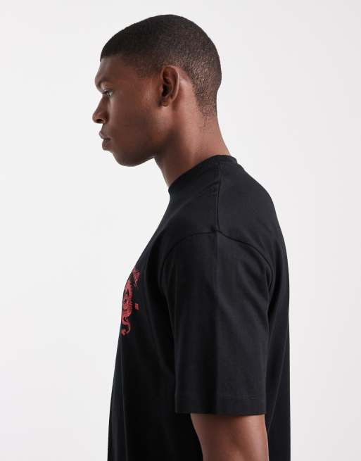 ASOS DESIGN - T-shirt comoda nera con grafica di dragone sul petto, 4 di 5