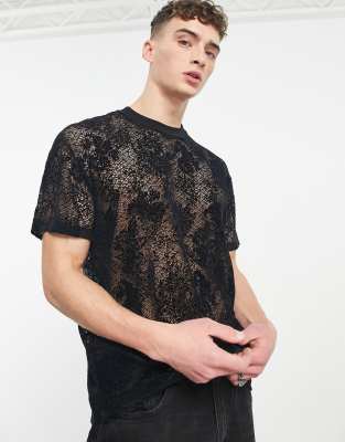 ASOS DESIGN - T-shirt comoda nera in pizzo 
