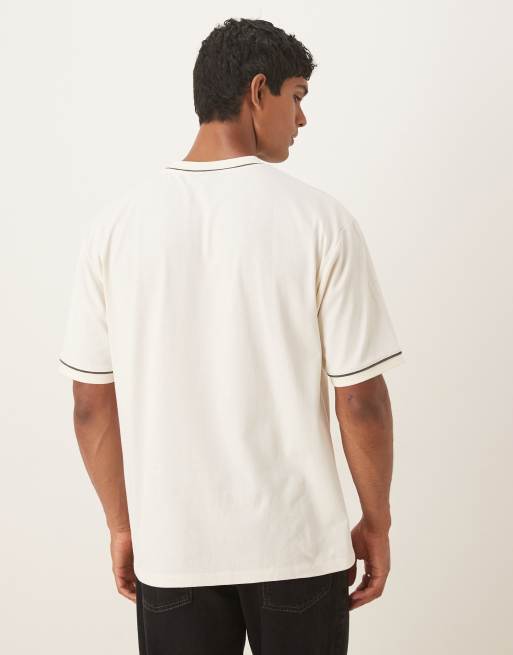 ASOS DESIGN - T-shirt comoda pesante 240 gsm écru con profili a contrasto, 5 di 5
