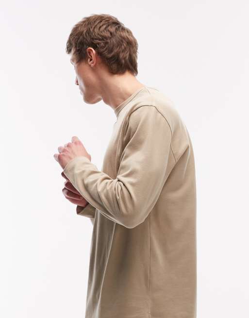 ASOS DESIGN - T-shirt comoda pesante a maniche lunghe in cotone spazzolato beige , 4 di 5