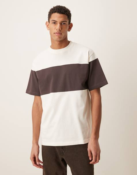 ASOS DESIGN - T-shirt comoda pesante color crema con pannello a contrasto - view 1