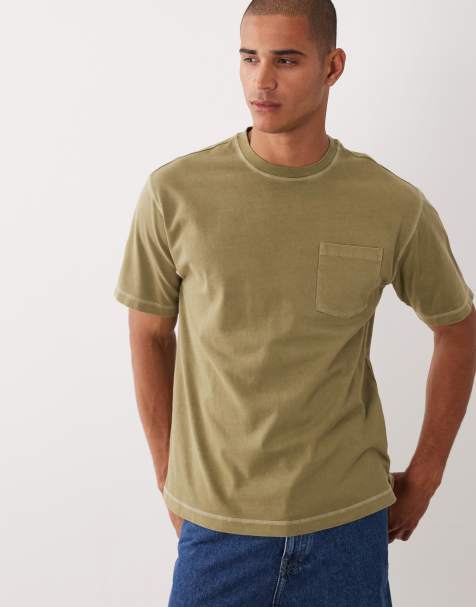 ASOS DESIGN - T-shirt comoda pesante con tasca kaki slavato in coordinato - view 1