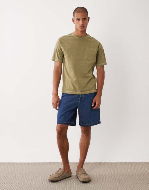ASOS DESIGN - T-shirt comoda pesante con tasca kaki slavato in coordinato, 2 di 5