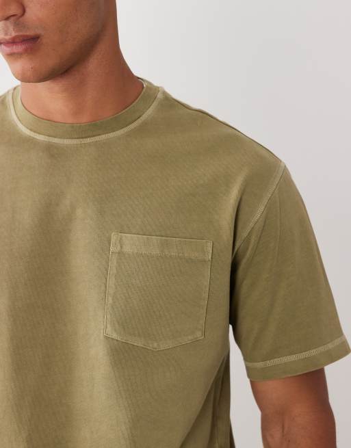 ASOS DESIGN - T-shirt comoda pesante con tasca kaki slavato in coordinato, 3 di 5