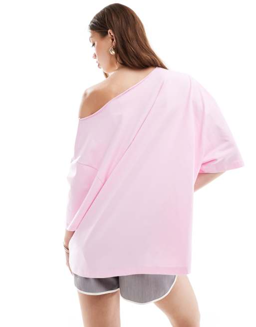 ASOS DESIGN T shirt comoda rosa con spalla scoperta ASOS