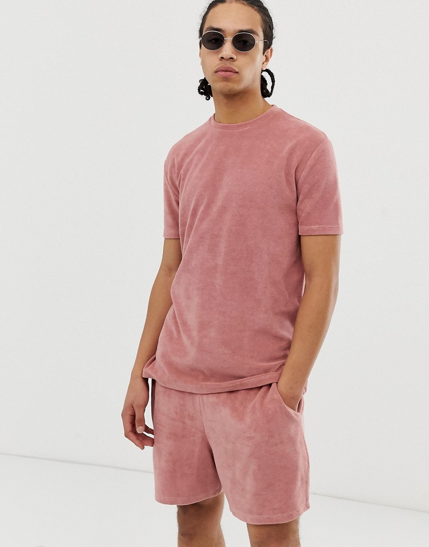 ASOS DESIGN - T-shirt comoda rosa in spugna in coordinato