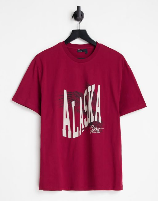 ASOS DESIGN - T-shirt comoda rosso scuro con stampa 