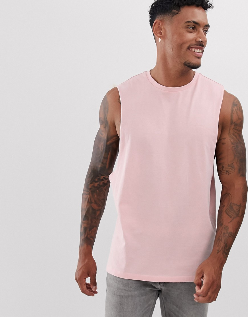 ASOS DESIGN - T-shirt comoda senza maniche con giromanica ampio in cotone biologico rosa