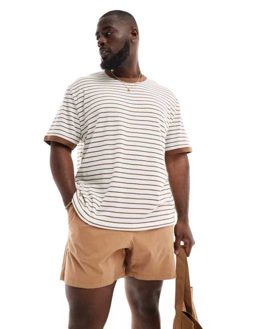 ASOS DESIGN - T-shirt comoda testurizzata a righe marroni