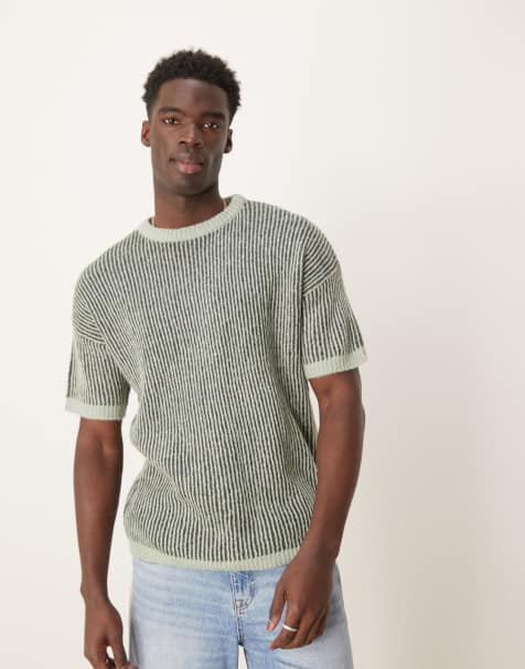 ASOS DESIGN - T-shirt comoda verde a coste in maglia in coordinato - view 1