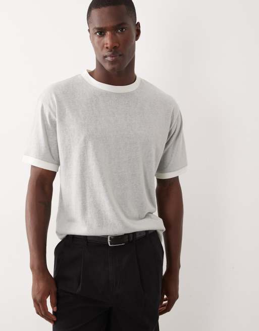 ASOS DESIGN - T-shirt comoda verde chiaro effetto lino con dettagli a contrasto