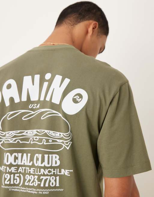 ASOS DESIGN - T-shirt comoda verde con stampa di cibo, 5 di 5