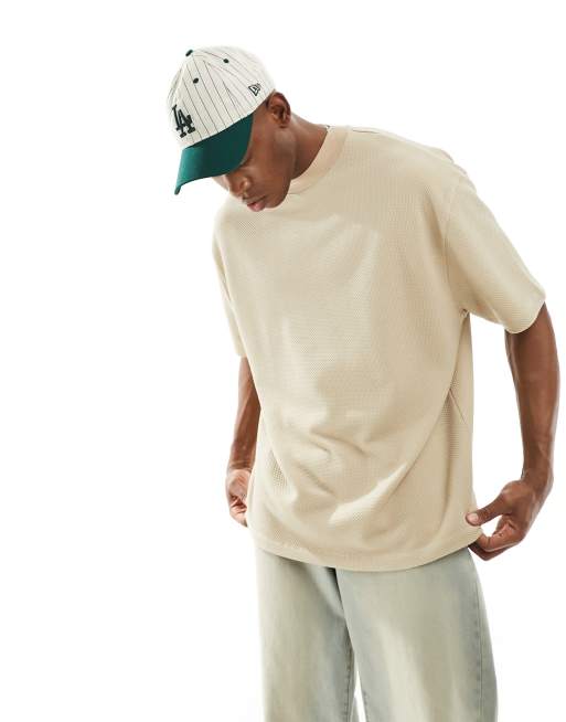 ASOS DESIGN - T-shirt con collo alto color talpa testurizzata