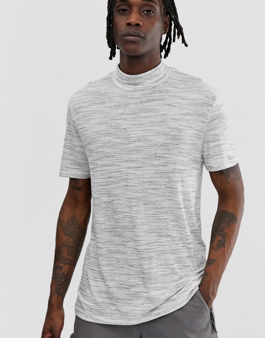 ASOS DESIGN - T-shirt con collo alto grigio testurizzato-Nero