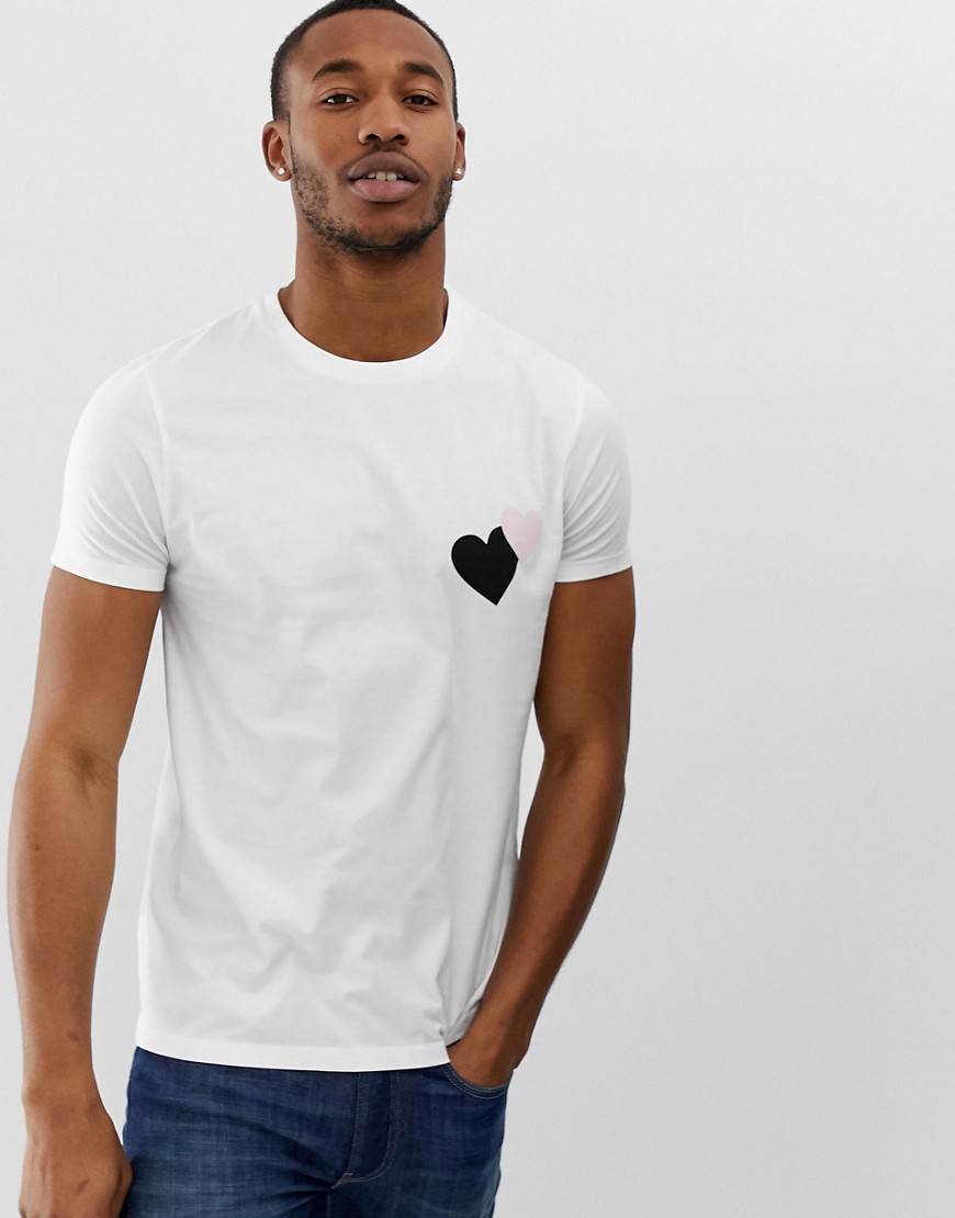 ASOS DESIGN - T-shirt con cuori stampati sul petto-Bianco