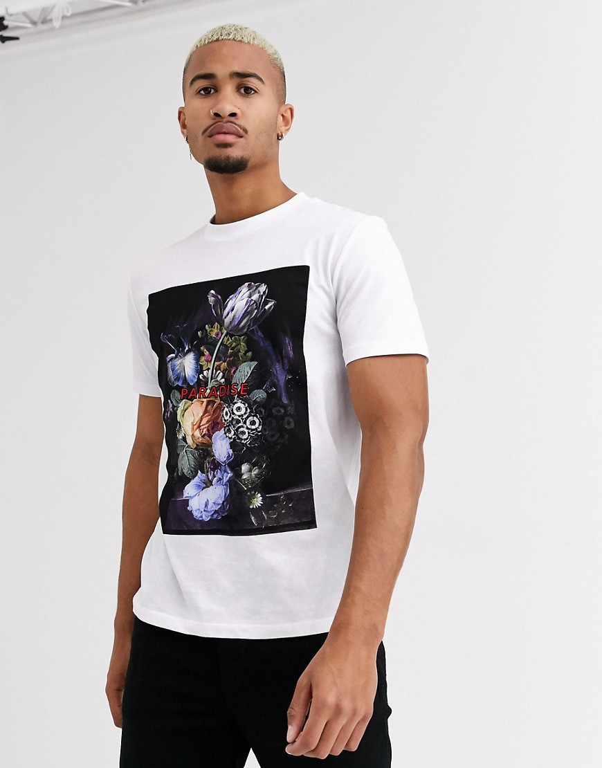 ASOS DESIGN - T-shirt con grande stampa fotografica a fiori-Bianco