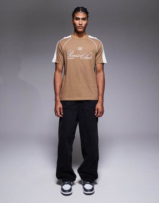 ASOS DESIGN - T-Shirt con maniche raglan con testo grafico di città e pannelli marrone chiaro, 2 di 5