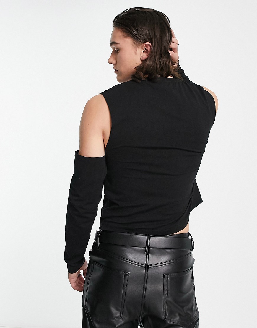 T-shirt con manicotti taglio corto attillata nera con stampa cromata e cut-out-Nero - ASOS DESIGN T-shirt donna  - immagine1