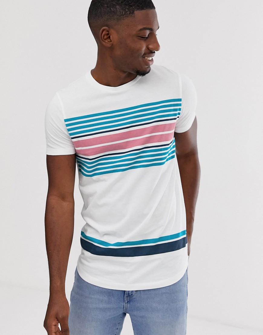 ASOS DESIGN - T-shirt con pannelli a righe e fondo arrotondato-Bianco