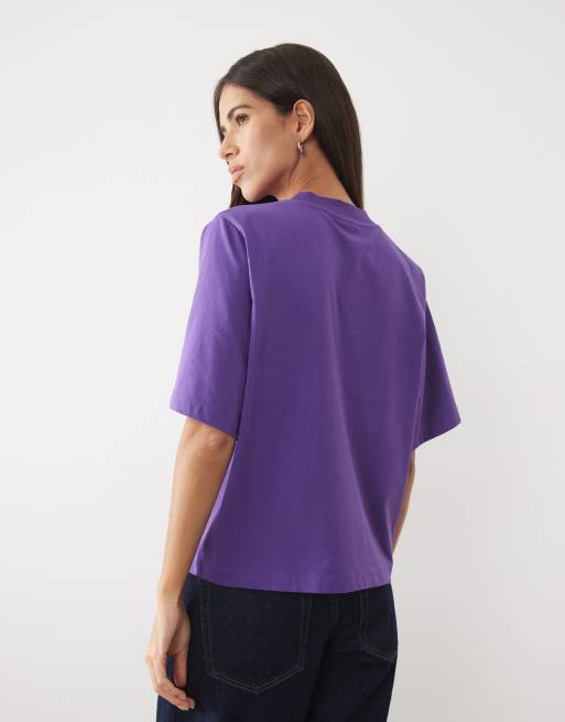ASOS DESIGN T-shirt con scollo a V e dettagli a coste viola, 4 di 4