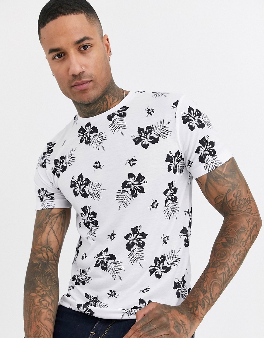 ASOS DESIGN - T-shirt con stampa a fiori-Bianco