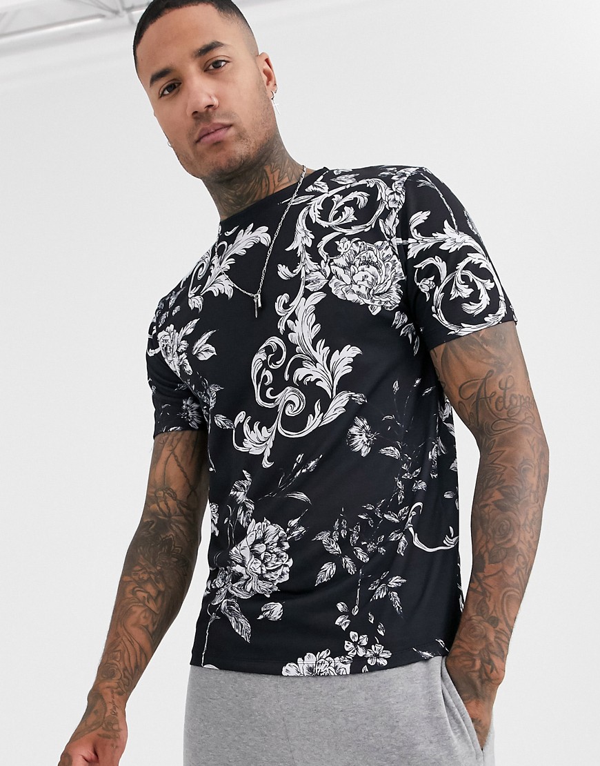 ASOS DESIGN - T-shirt con stampa a fiori-Nero
