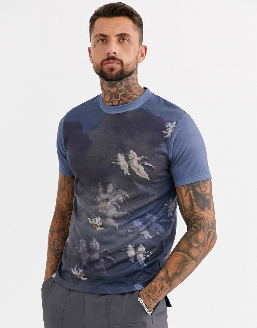 ASOS DESIGN - T-shirt con stampa con cherubini-Navy