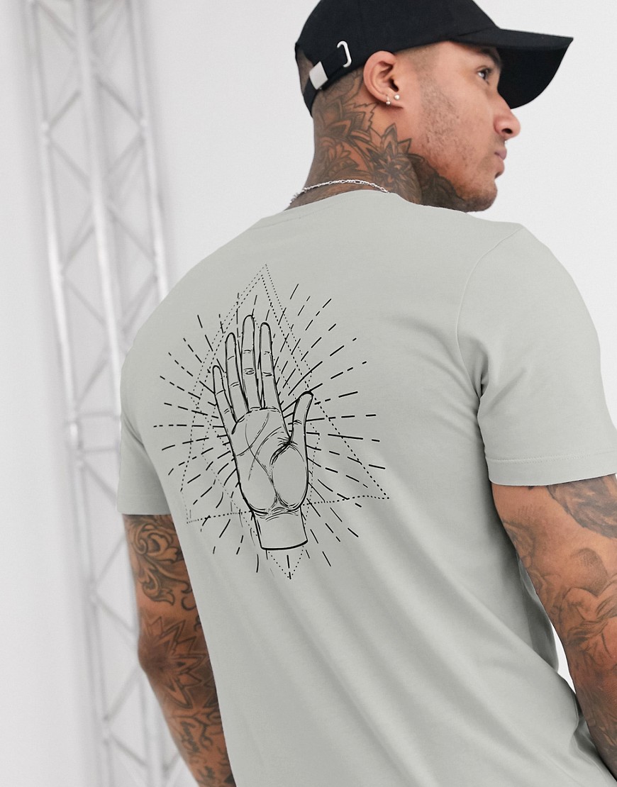 ASOS DESIGN - T-shirt con stampa di palme-Grigio