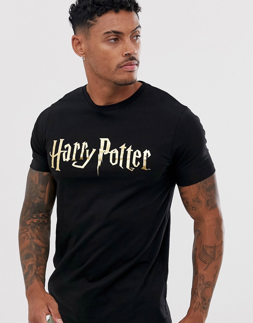 ASOS DESIGN - T-shirt con stampa Harry Potter laminata sul petto-Nero