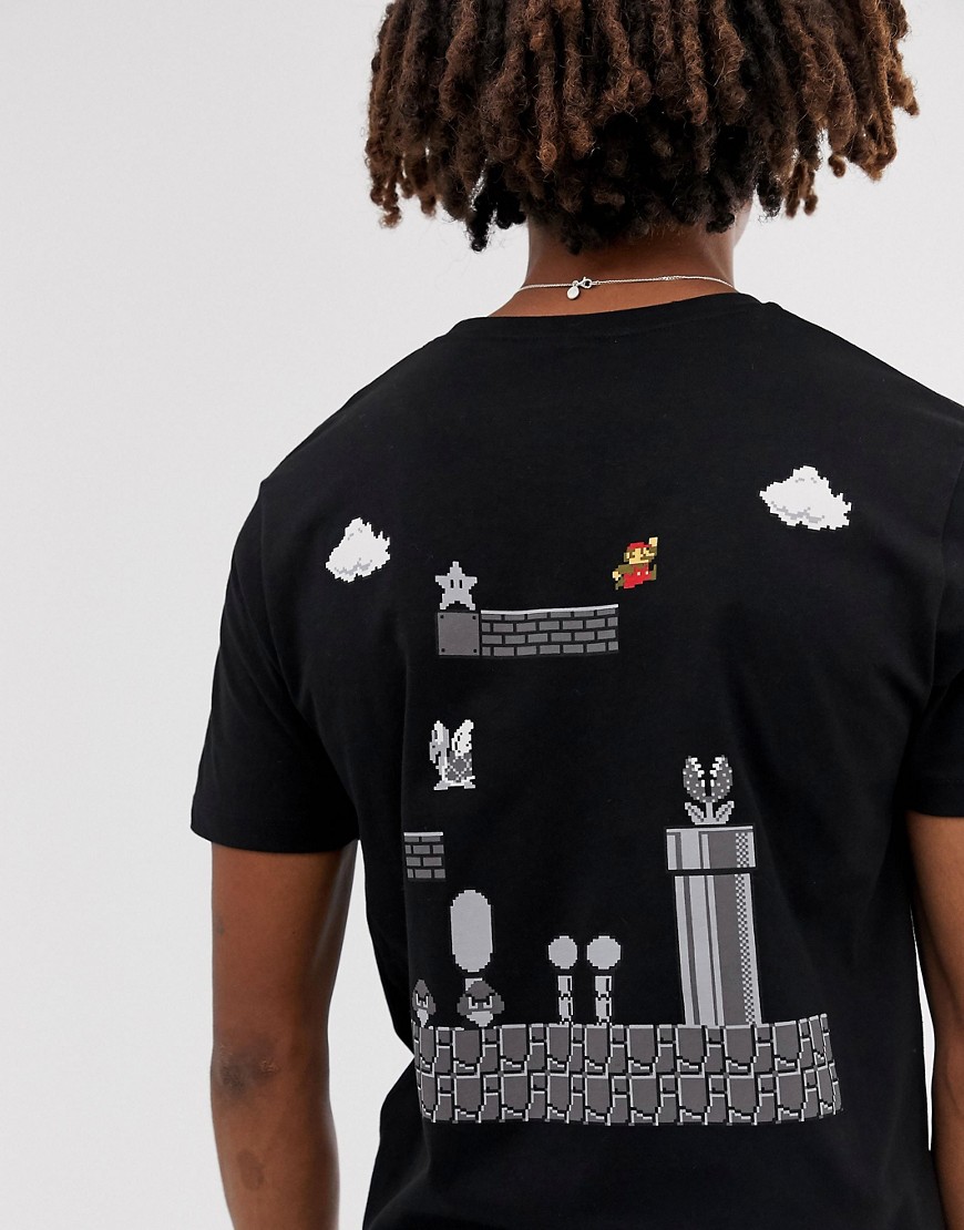 ASOS DESIGN - T-shirt con Super Mario sul davanti e sul retro-Nero