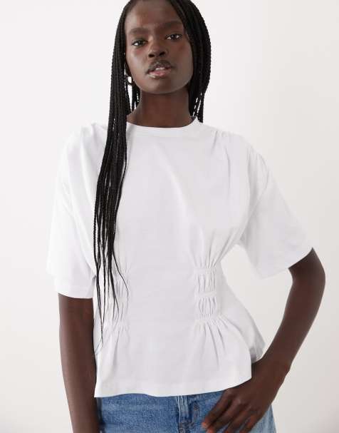 ASOS DESIGN T-shirt con vita sagomata e spalle scese in ecru - view 1